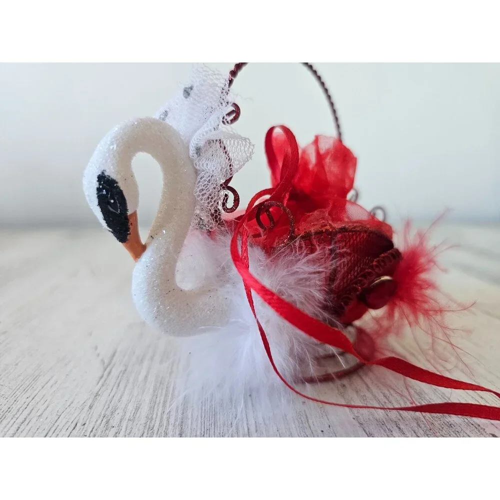 Katherine's swan basket gift candy ornament Valentine's Day red bird unique hang